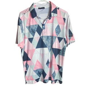 Yatta Golf Geometric Polo Pink Blue Performance Stretch Golf Shirt Men M